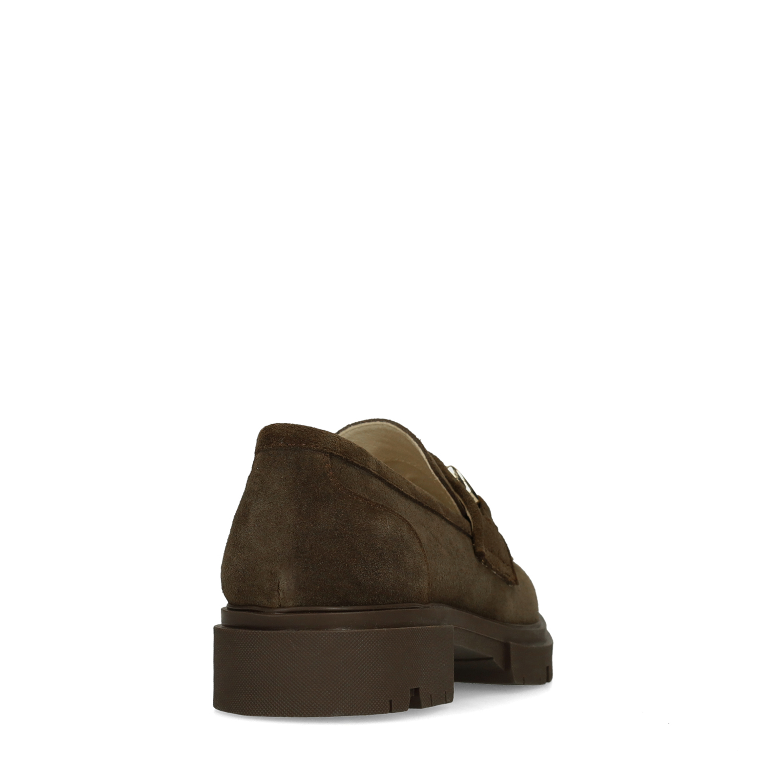 Bruine suède loafers met goudkleurig detail