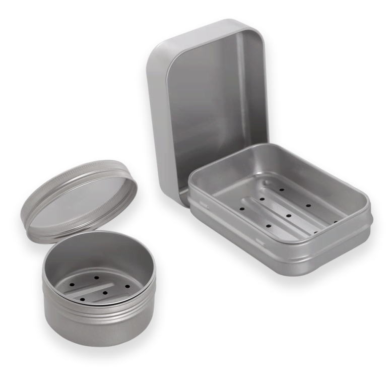 Seifendose mit Ablaufsieb, Aluminium