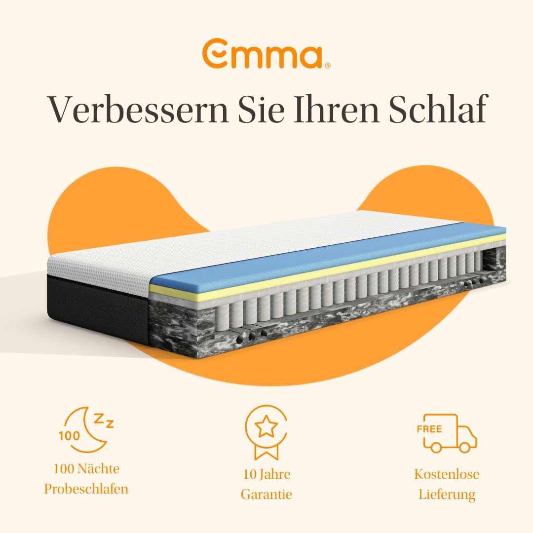 Emma Original Hybrid Matratze 80x200 cm - 25 cm Hoch, Mittelweich H2 – Taschenfederkernmatratze mit Memory Foam & Kaltschaum, 5-Zonen-Unterstützung, Druckentlastend, Atmungsaktiv, Waschbarer Bezug