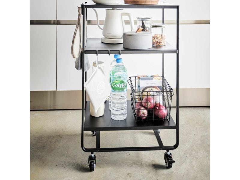 Yamazaki Küchenwagen Tower 49 x 81.5 x 38 cm, Schwarz Dreistufiger Wagon mit Griff