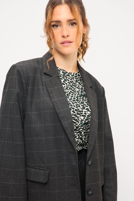 Oversized-Blazer, Karo, softe Web-Qualität, Revers, Langarm