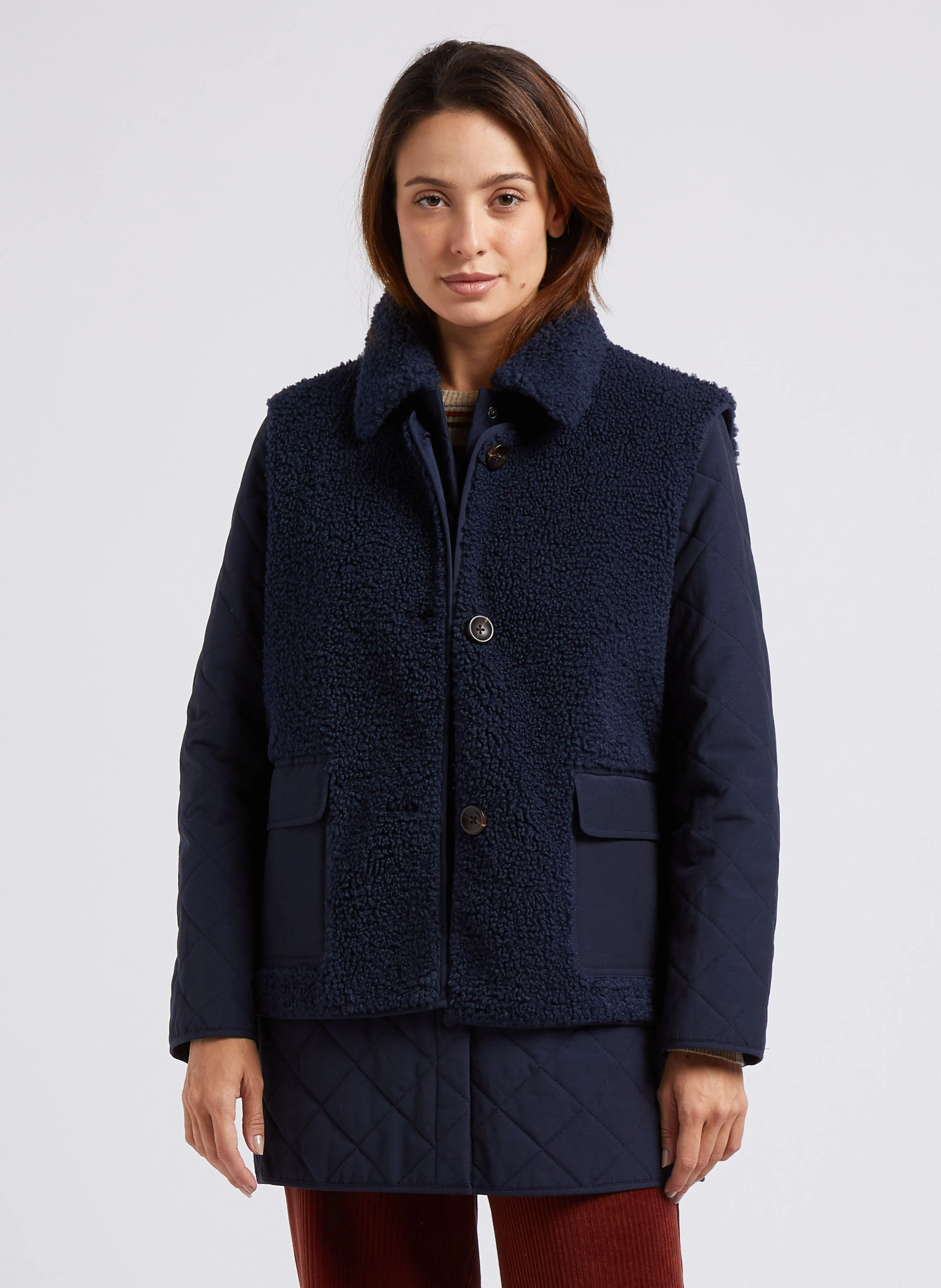 Veste droite col classique en coton mélangé | Bleu