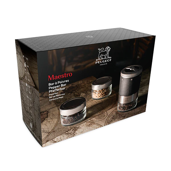 Coffret moulin à poivre Maestro à réservoirs interchangeables et 3 poi