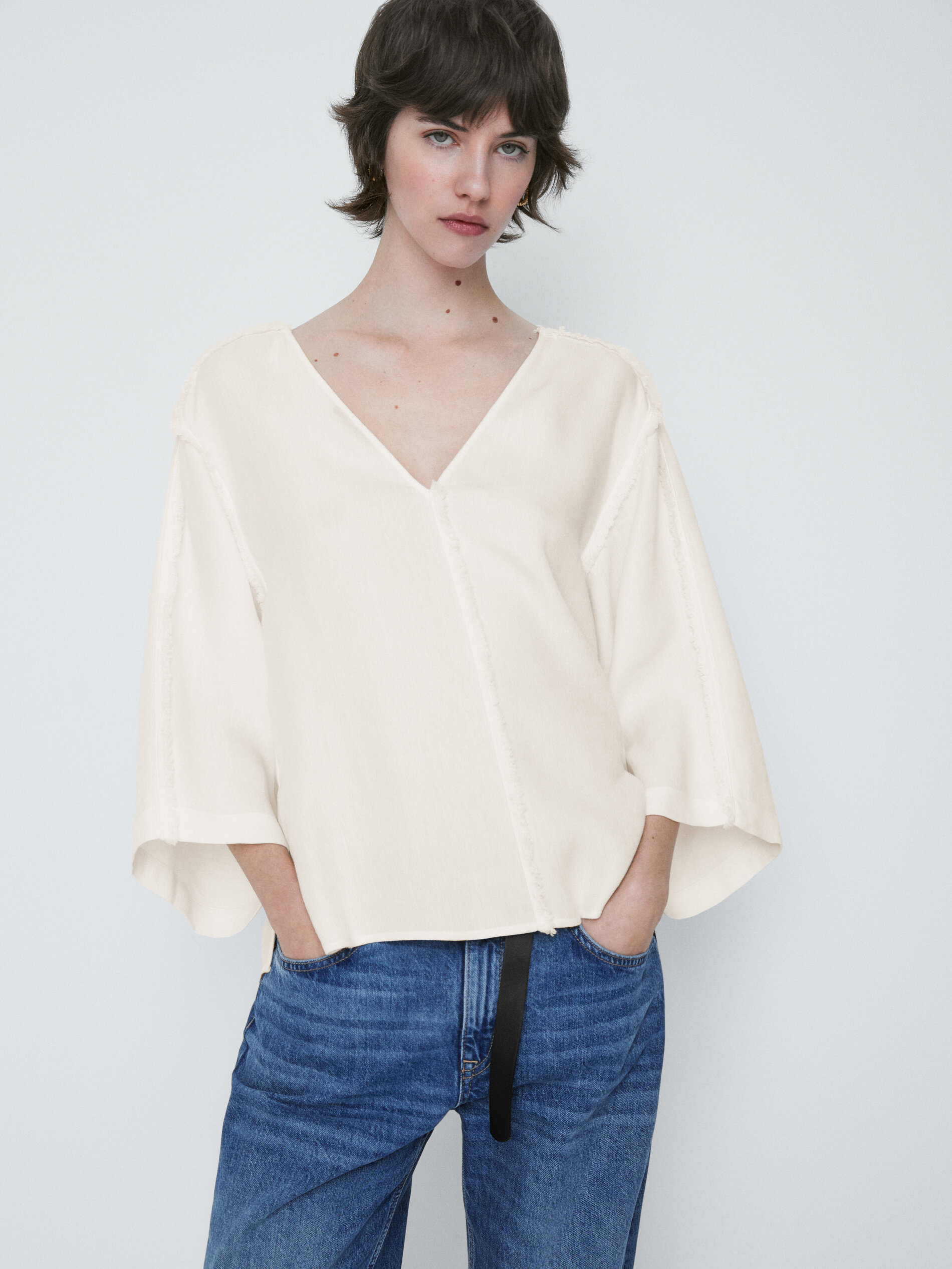 Blusa kimono detalhe desflecado - CRUDO