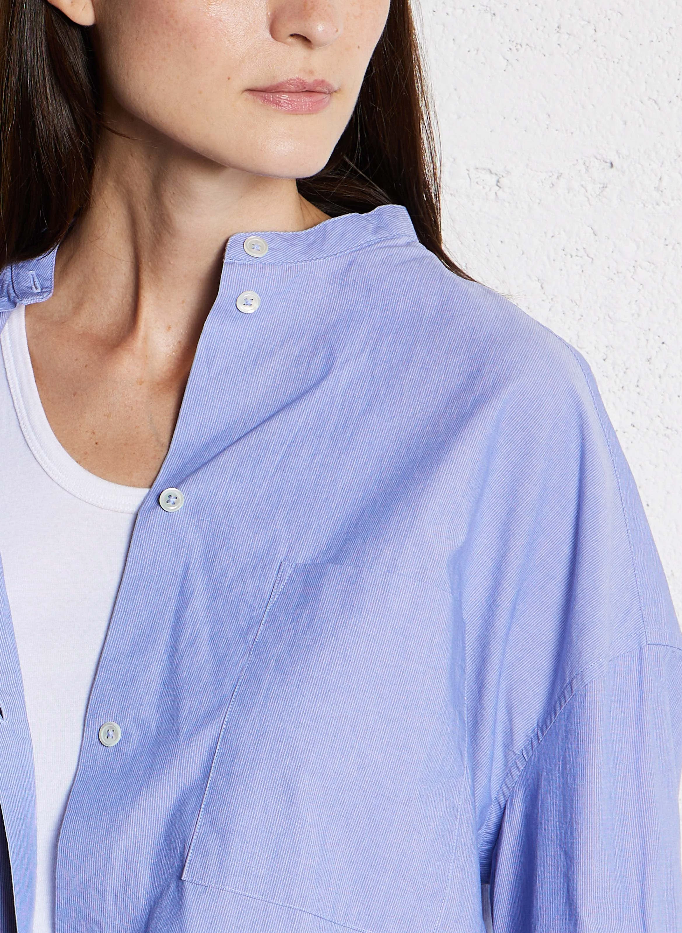 GORKY - Chemise col rond ample en coton rayé | Bleu
