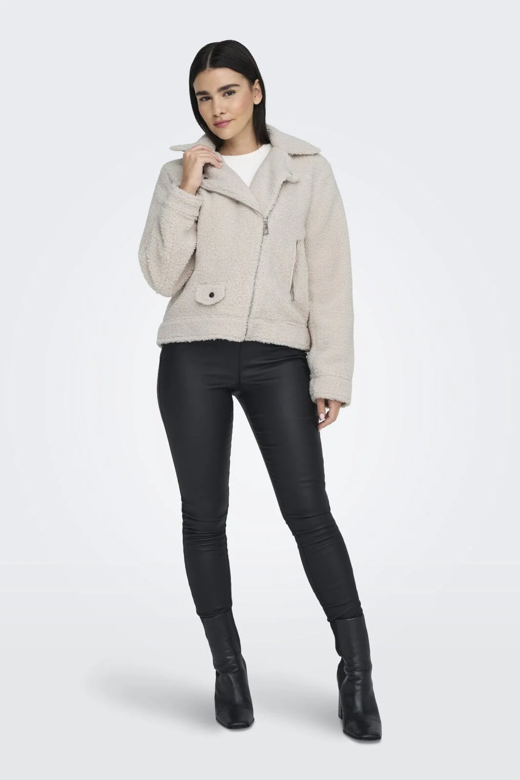 Only Onlrio Teddy Biker Jacket Cc 4577747 white sand