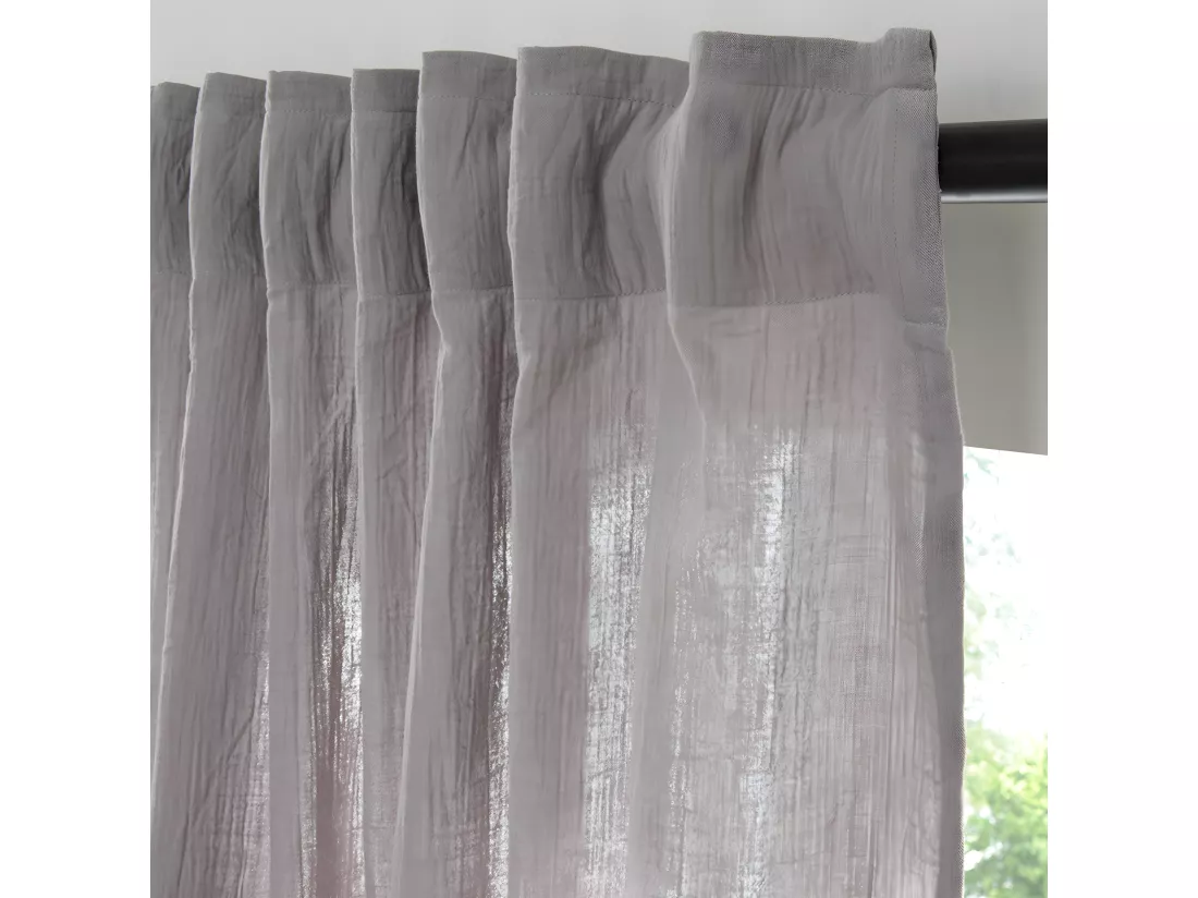 Rideau uni en gaze de coton pattes cachées à l'unité 140x300cm gris