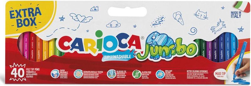 Carioca - Jumbo-marker - Gesorteerd - Maxi-pack - 40 Viltstiften - Dikke Punt - Ø 6 mm