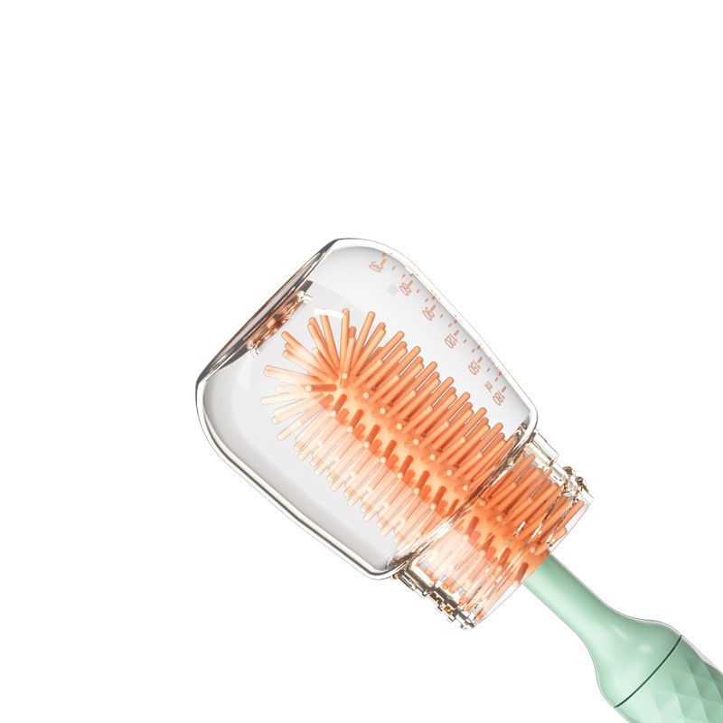 (6-tlg. Set) Elektrische Silikon Baby Flaschenbürste USB Fläschchen Reiniger IP65 inkl. Aufsätze   Greifzange  - Blau / Orange