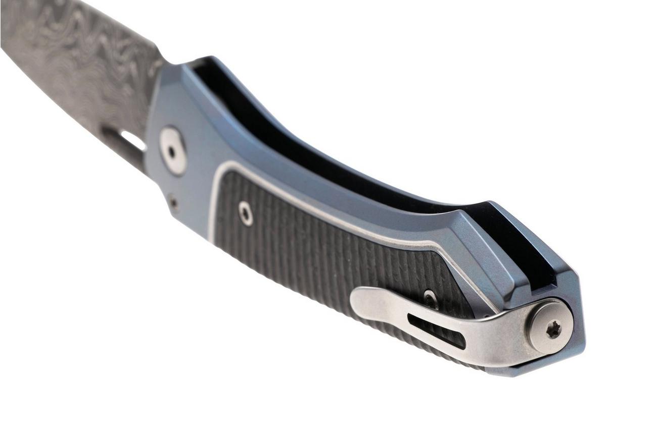 LionSteel Twain Chad Nichols Scrambled Damascus TW-D-BL Blue Titanium, Carbon Fiber, zakmes, Gianni Pauletta design
