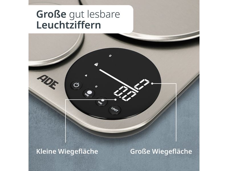 ADE Küchenwaage Isabella Silber Küchenwaage mit 2 Messflächen