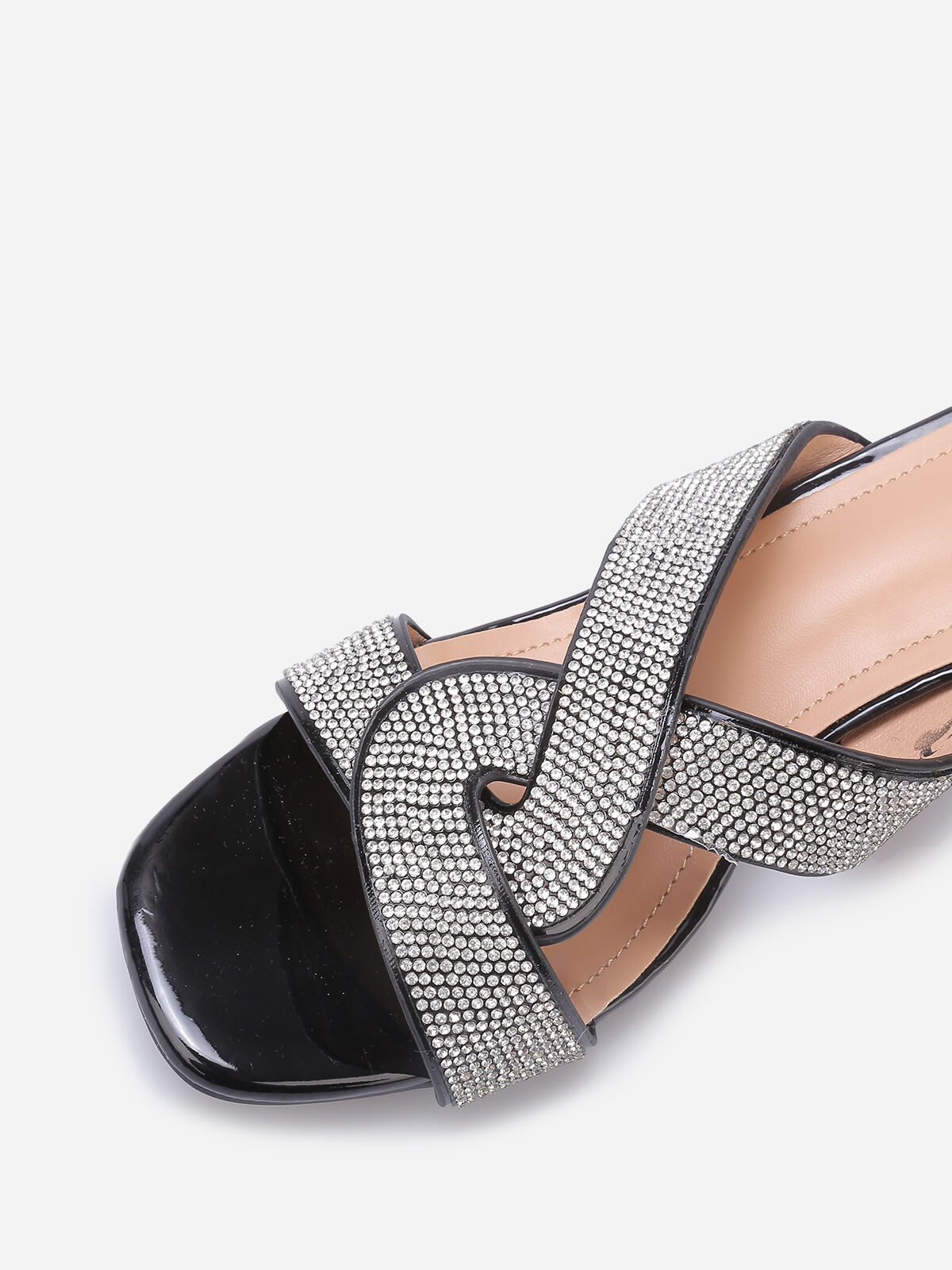 Mules à brides croisées et strass grandes tailles- Noir