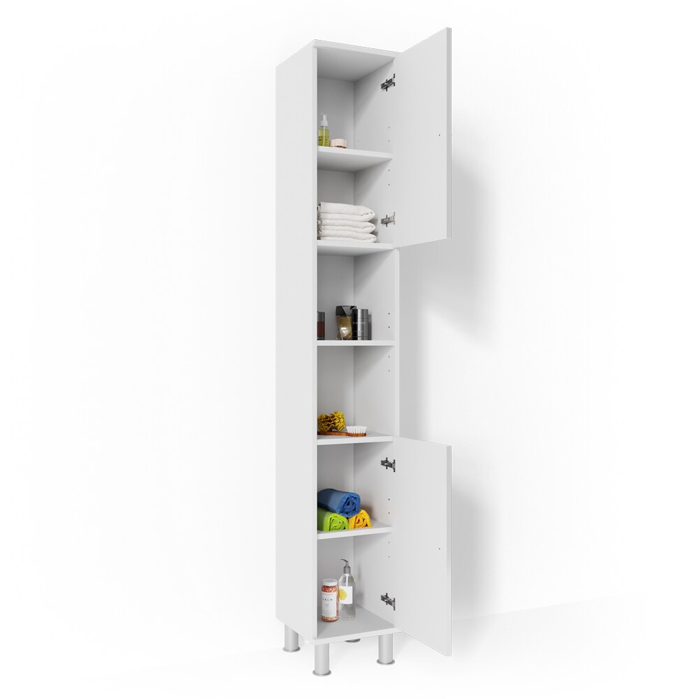 VICCO Badschrank Fynn 190 x 30 cm Weiß Hochglanz - Badezimmerschrank Hochschrank Schrank Badregal