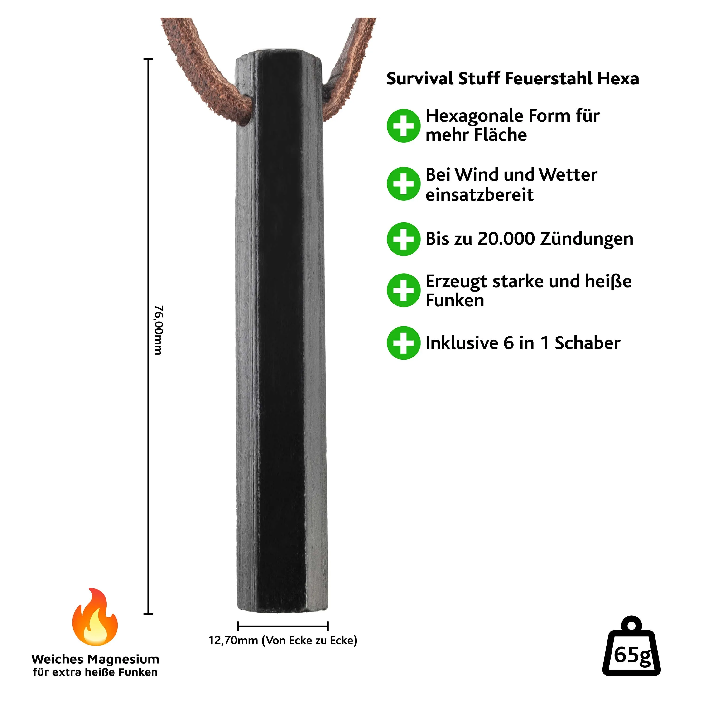 Survival Stuff -  Survival Stuff Feuerstahl HEXA klein schwarz