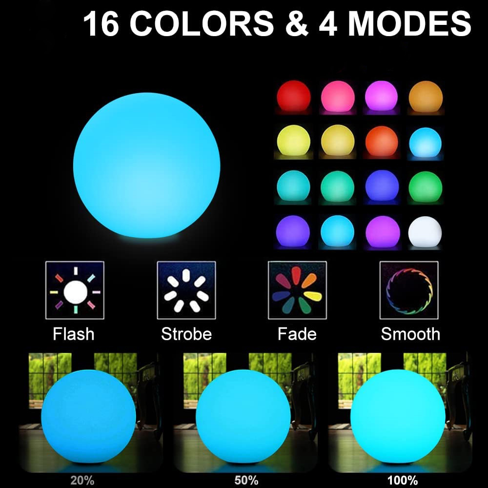 (Ø30cm) RGB LED Kugelleuchte Lampe Nachtlicht Deko Beleuchtung mit 16 Farben   Fernbedienung (Batteriebetrieben) - Weiss