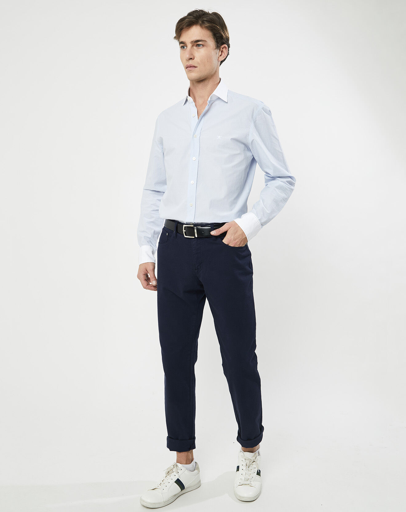 Hackett London Chemise Slim Fit à fines rayures bleue