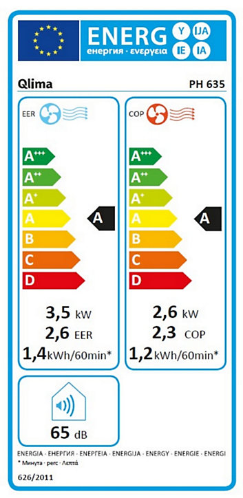 Climatiseur mobile avec évacuation réversible Qlima P635 3500W 65 dB(A)