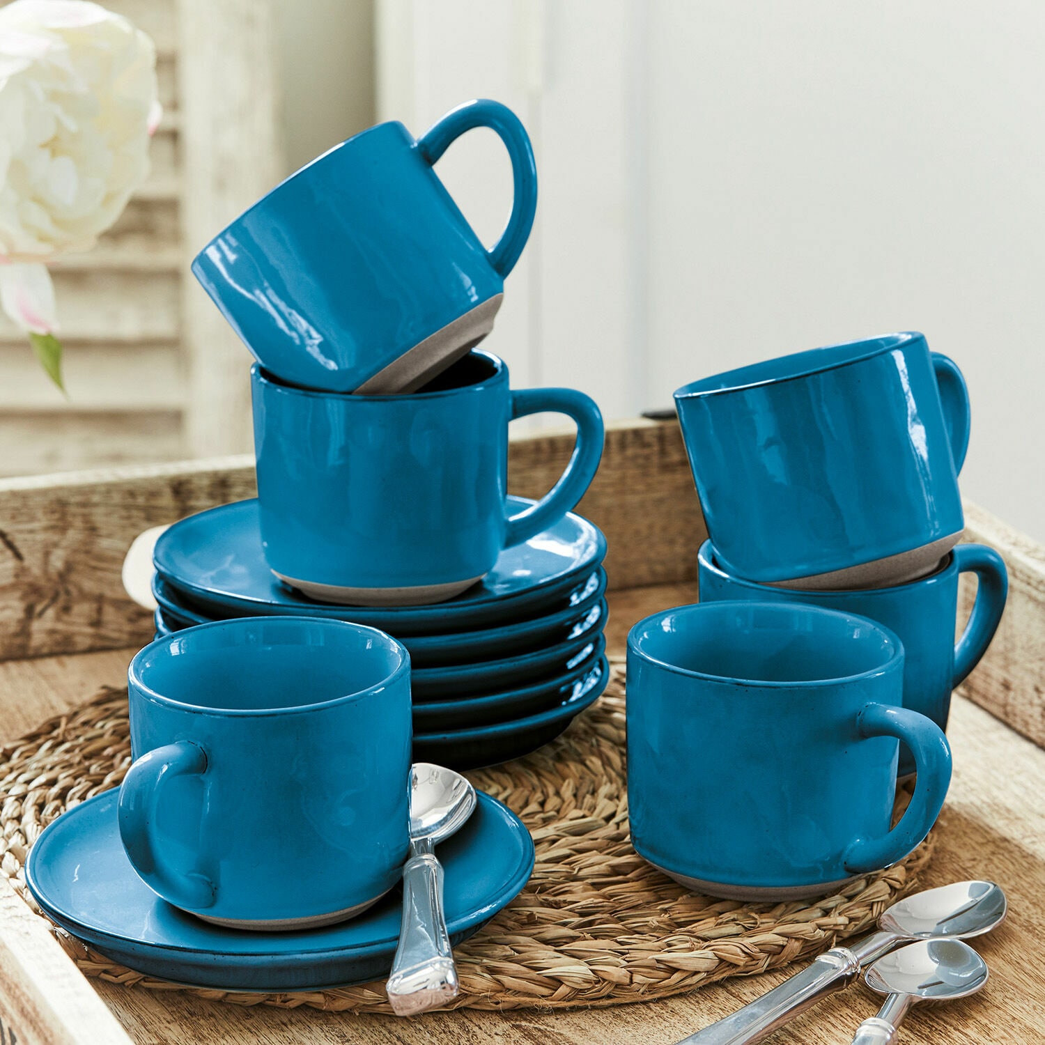 Tasse mit Untertasse 6er Set Biarré blau