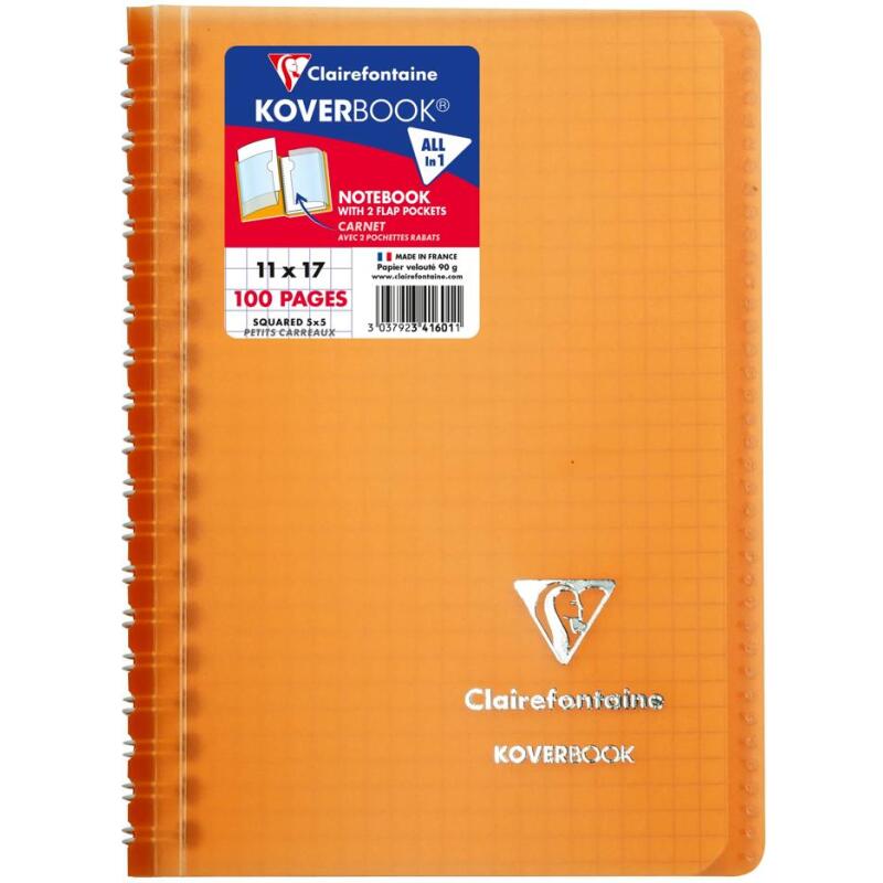 Carnet reliure intégrale enveloppante Koverbook 11x17cm 100 pages petits carreaux couverture polypropylène transparent - Assortis