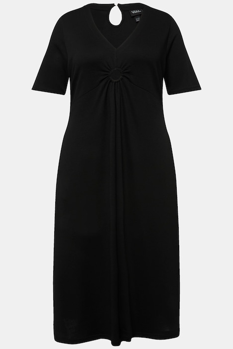 Jersey-Midikleid, A-Linie, V-Ausschnitt, Halbarm