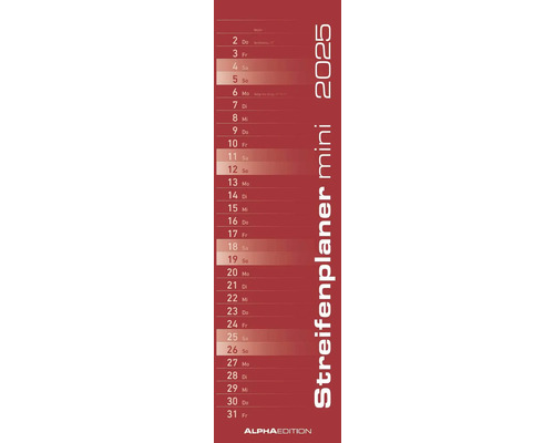 Stripplanner mini rood 2025 9,5x33 cm