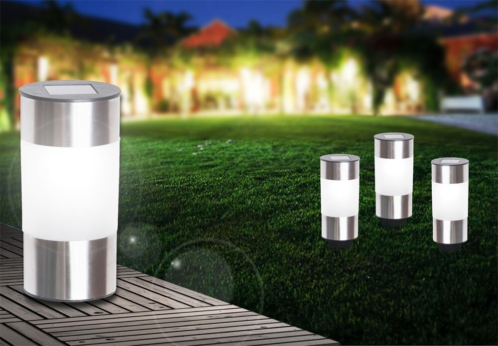 6er Set LED Solar Steckleuchten aus Edelstahl und Kunststoff