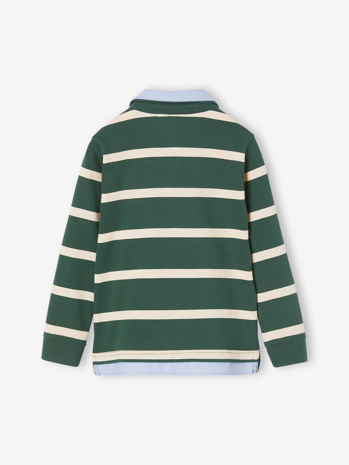 Camisa polo listrada azul marinho com efeito 2 em 1 para meninos