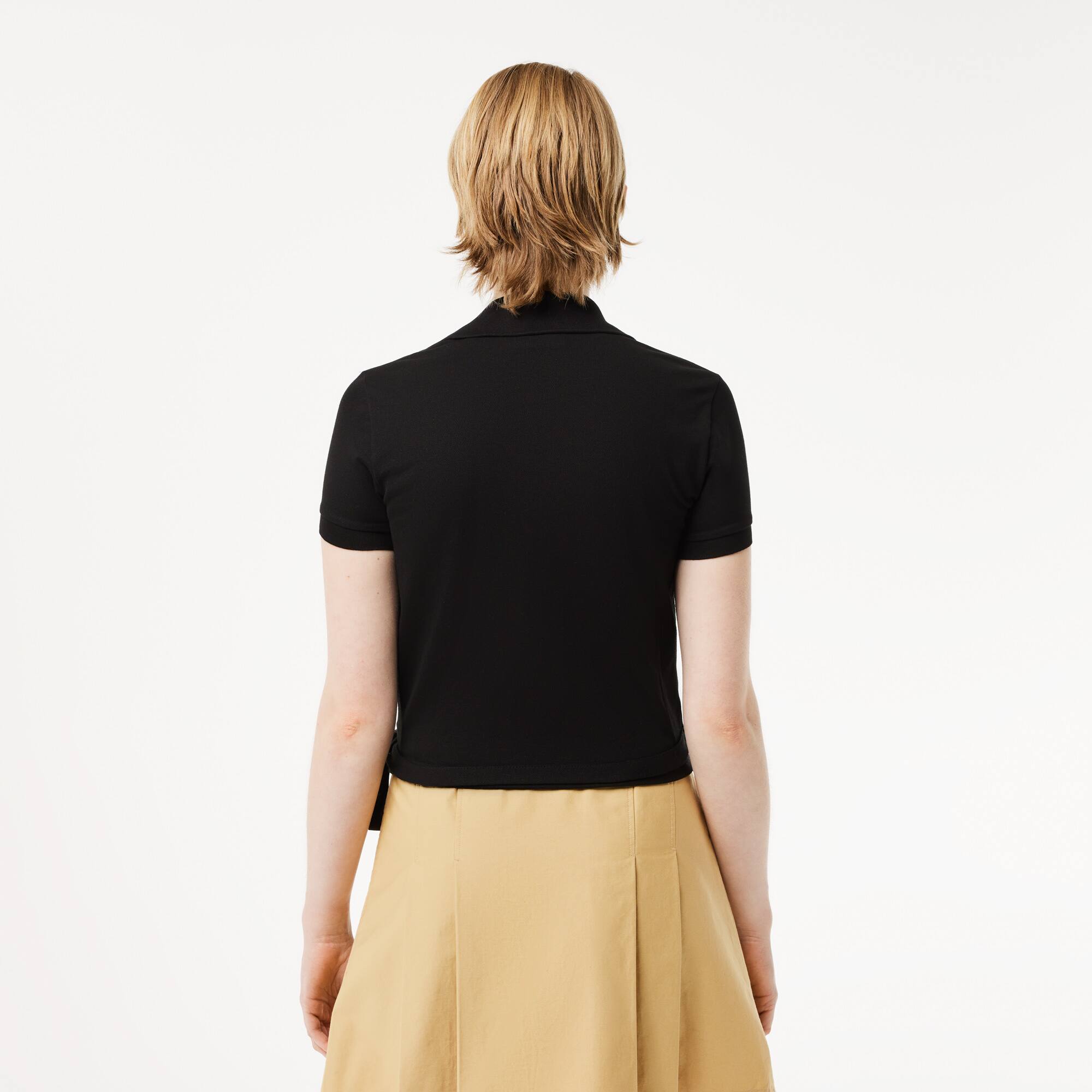 Überkreuztes Poloshirt aus Stretch-Piqué Kurze Ärmel - Schwarz - Lacoste - Damen