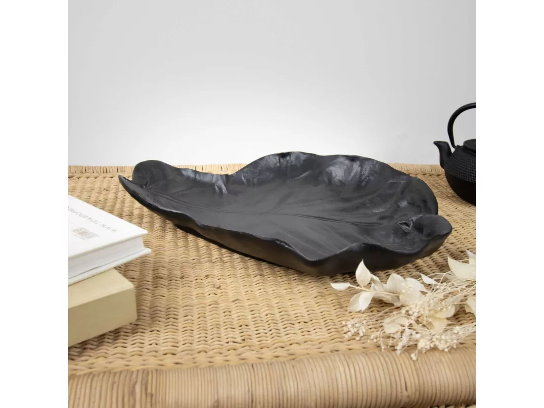Now's Home - Coupelle Fleur En Resine Noir Mat 27.5x36.5x5.5cm Jungle