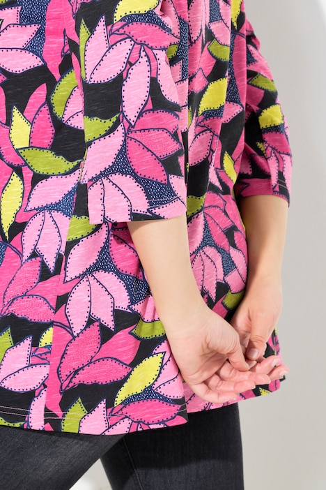 Shirt, Blätter, A-Linie, V-Ausschnitt, 3/4-Arm