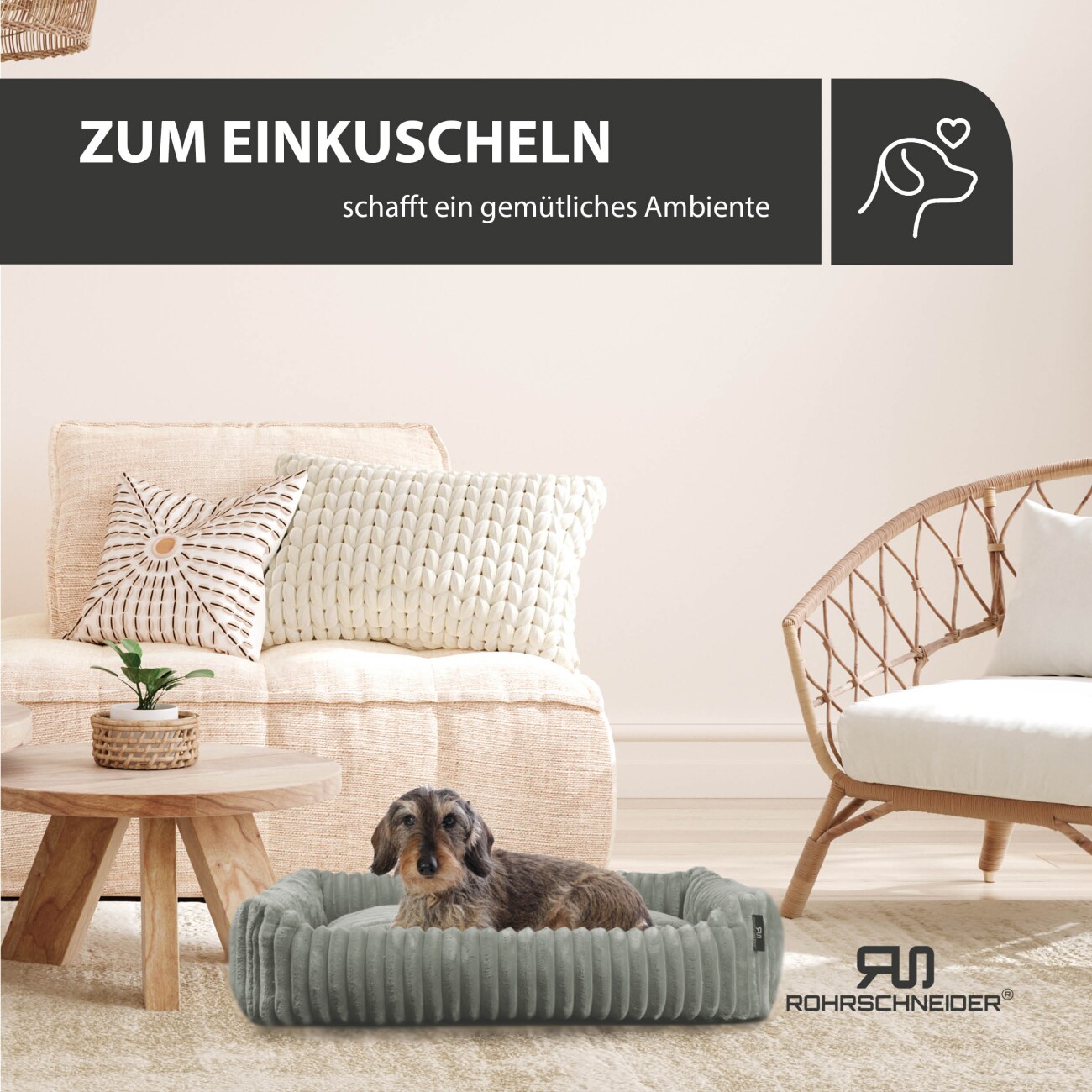 Rohrschneider ® Kuschelsofa breiter Cordstoff Deluxe grau