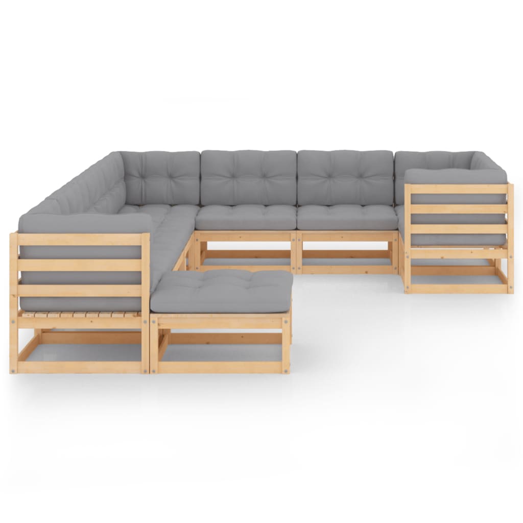 Salon de jardin meuble d'extérieur ensemble de mobilier 10 pièces avec coussins bois de pin massif