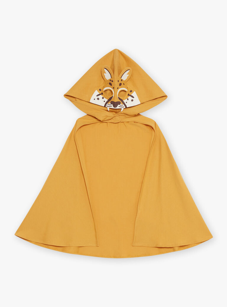 Pyjama deux pièces jaune moutarde en coton avec cape tête de léopard