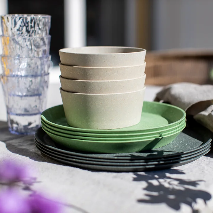 Koziol - Connect Teller, Monstera dots, Ø 20,5 cm, sand (4er-Set)