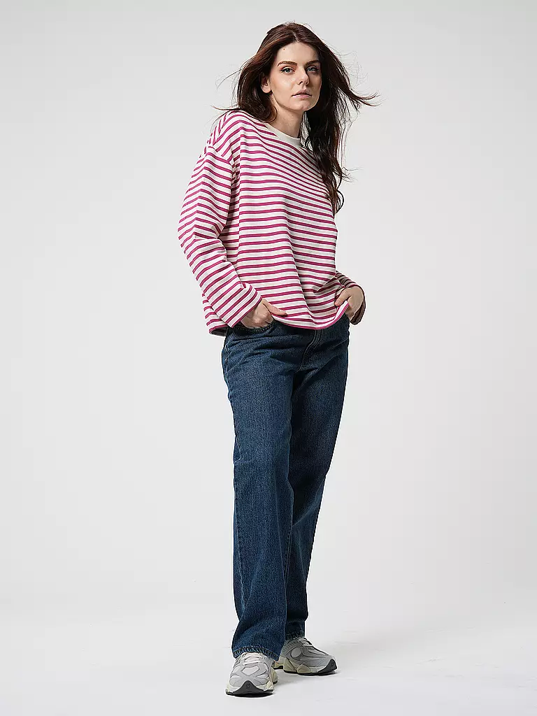 ARMEDANGELS Sweater Oversized Fit FRANKAA  STRIPES beere