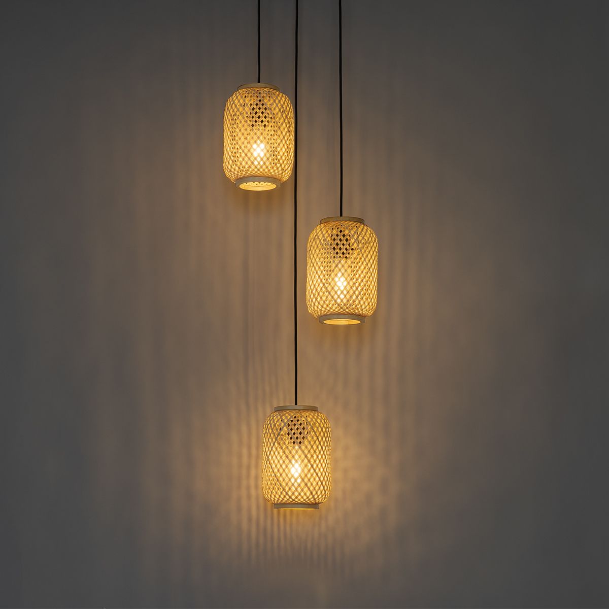 Oosterse hanglamp bamboe 3-lichts - Yvonne