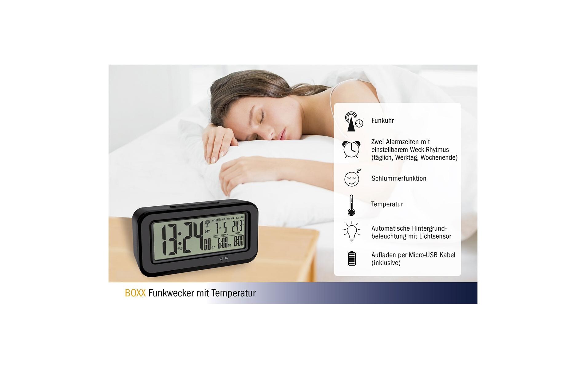 Digitalwecker Boxx SchwarzDigitaler Funk-Wecker mit Temperatur