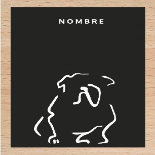Ilustração em formato A4 de um Bulldog com moldura de madeira preta.