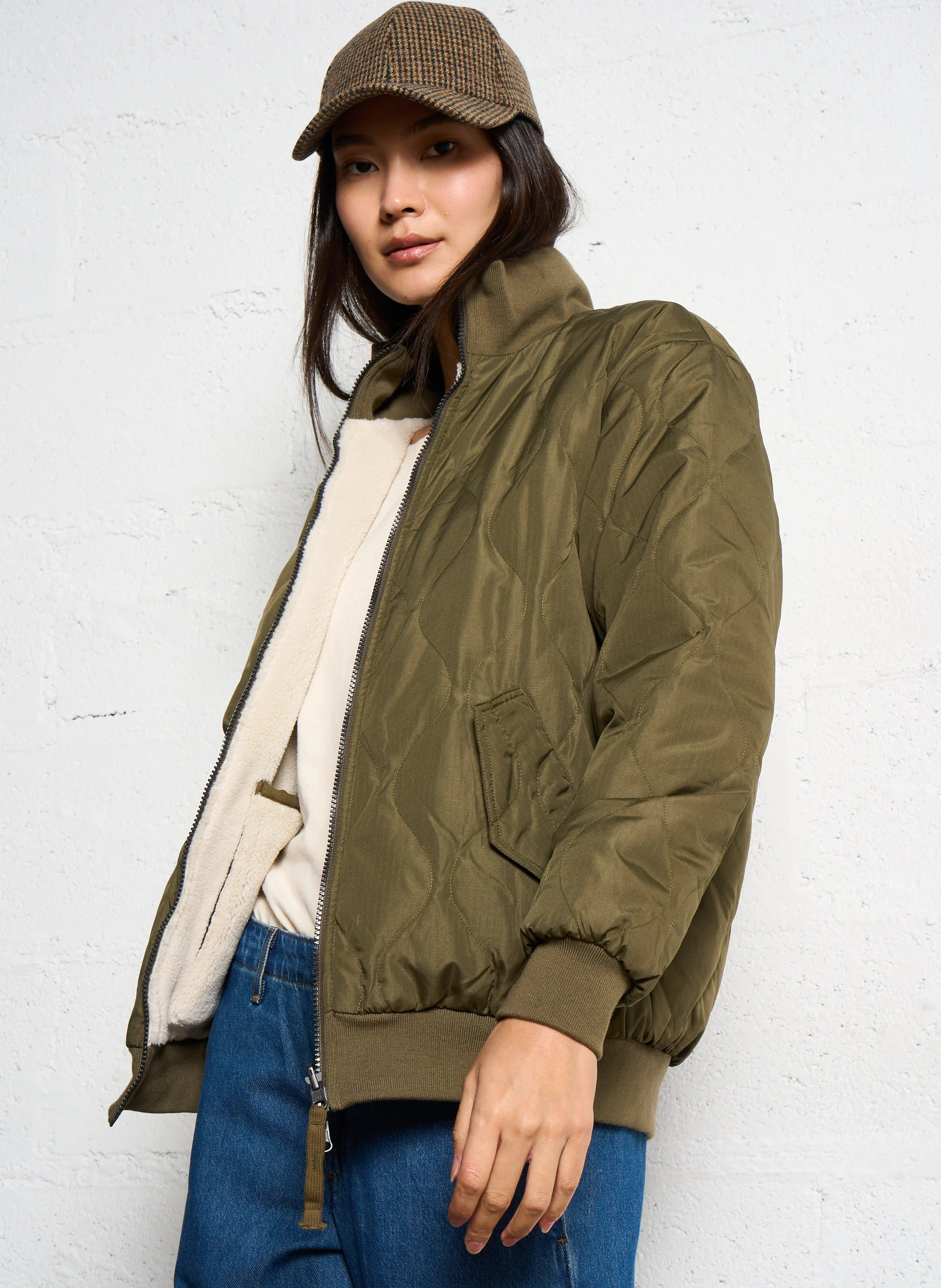 Veste droite réversible col montant | Kaki
