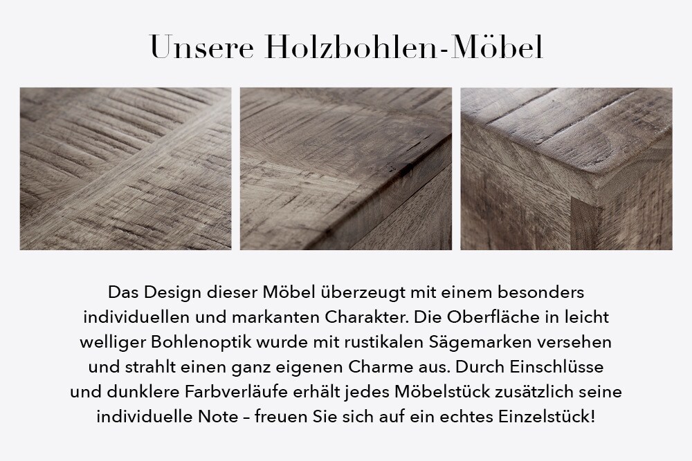 riess-ambiente Couchtisch IRON CRAFT - 100cm Mangoholz grau Industrial Design massiv Eisen Kufengestell