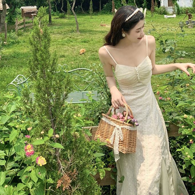 Moregirl - Midi-jurk met spaghettibandjes en kanten rand