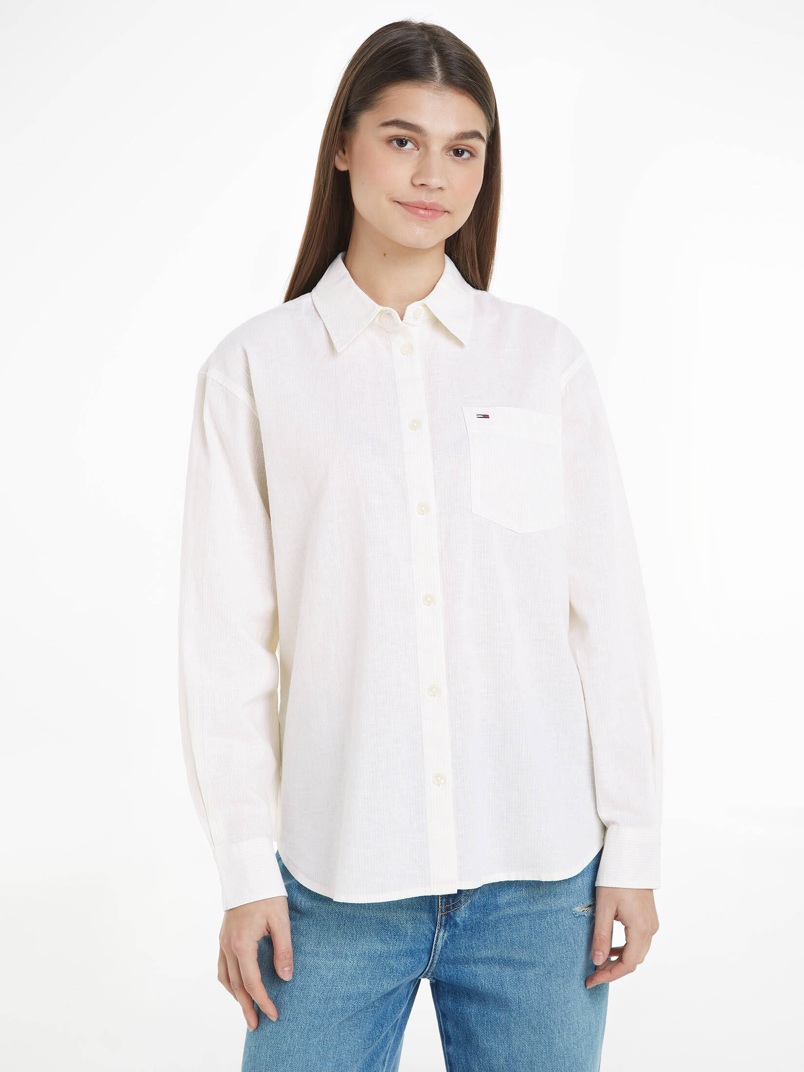 Tommy Jeans| Damen Hemdbluse TJW BOXY STRIPE LINEN SHIRT Langarm