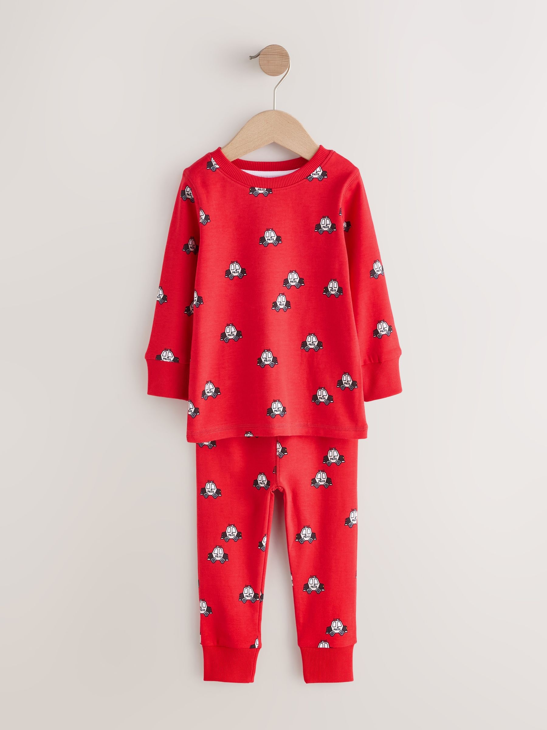 Donkerrood/blauw met hulpverleningsvoertuig - Mini Knusse Pyjama's 3 Set (9mnd-10jr)