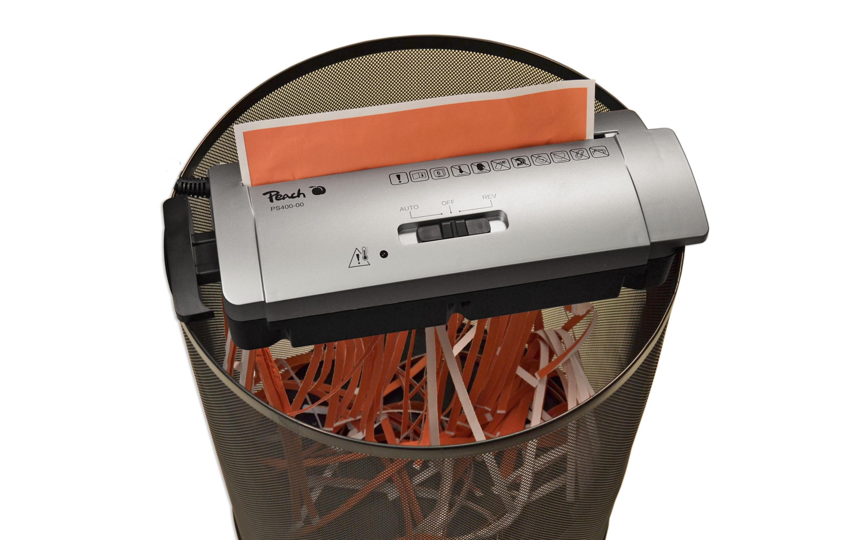 Aktenvernichter PS400-00 P-1, 6 Seiten, ohne KorbSchredder zum Aufsetzen auf den Papierkorb