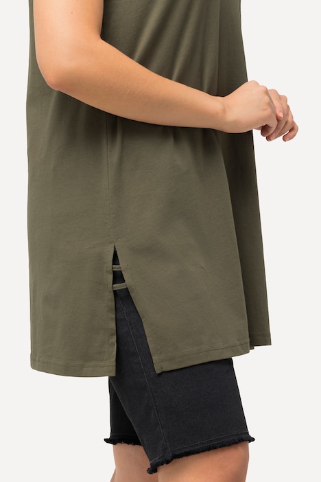 Longtop, Zierbänder, A-Linie, Rundhals, ärmellos