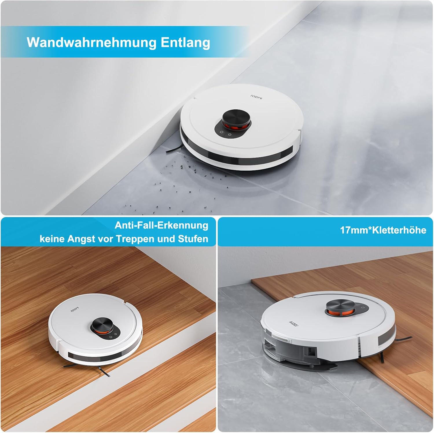 ROIDMI EVE CC Saugroboter mit Wischfunktion, 2.5L Automatischem Schmutzbehälter Kehren Saugen Wischen 2 in 1 Saugroboter, 4000Pa Laser Navigation Staubsauger Roboter