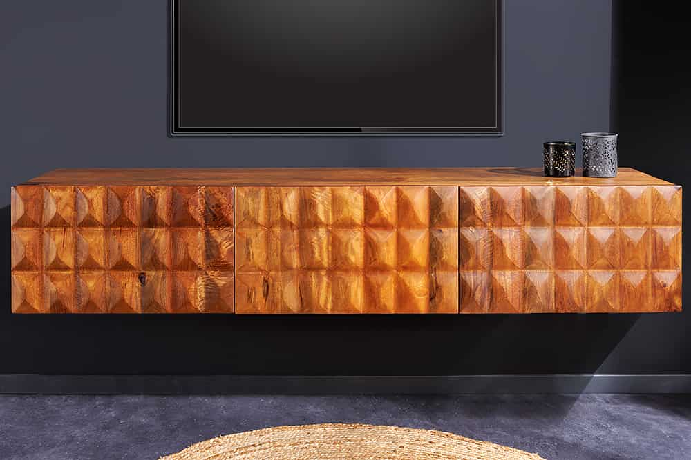 Massivholz TV Lowboard VULCANO 160cm hängend natur Mango Wohnzimmer