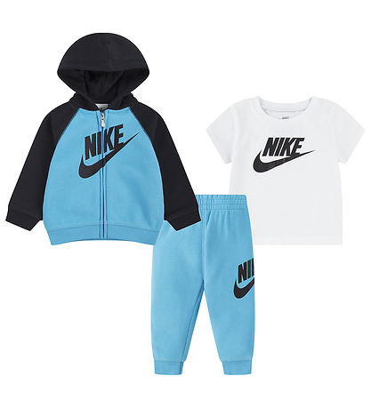 Nike Sweatset m. T-Shirt - Baltic Blue/Schwarz