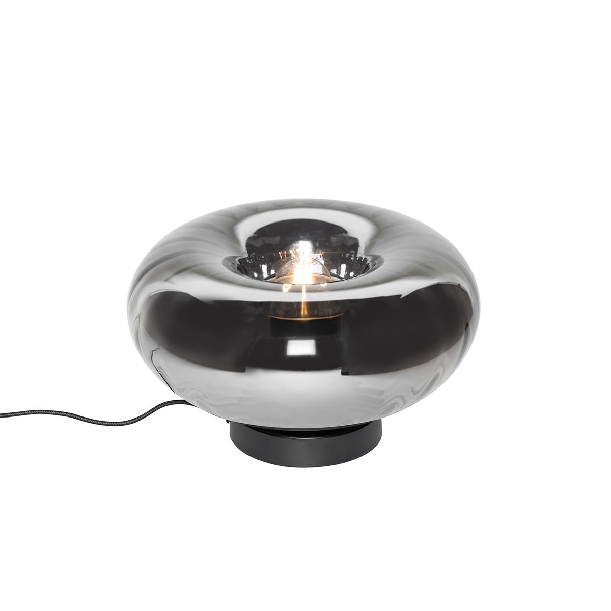 Art Deco tafellamp zwart met smoke glas - Ayesha