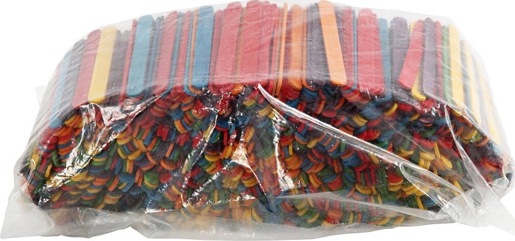 Træpinde - L 11,4 CM - B 10 MM - Assorterede Farver - 1000 Stk